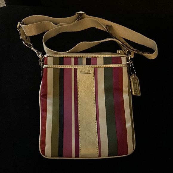 Coach Handbags - Coach Multicolored Striped Satin Legacy Crossbody Bag